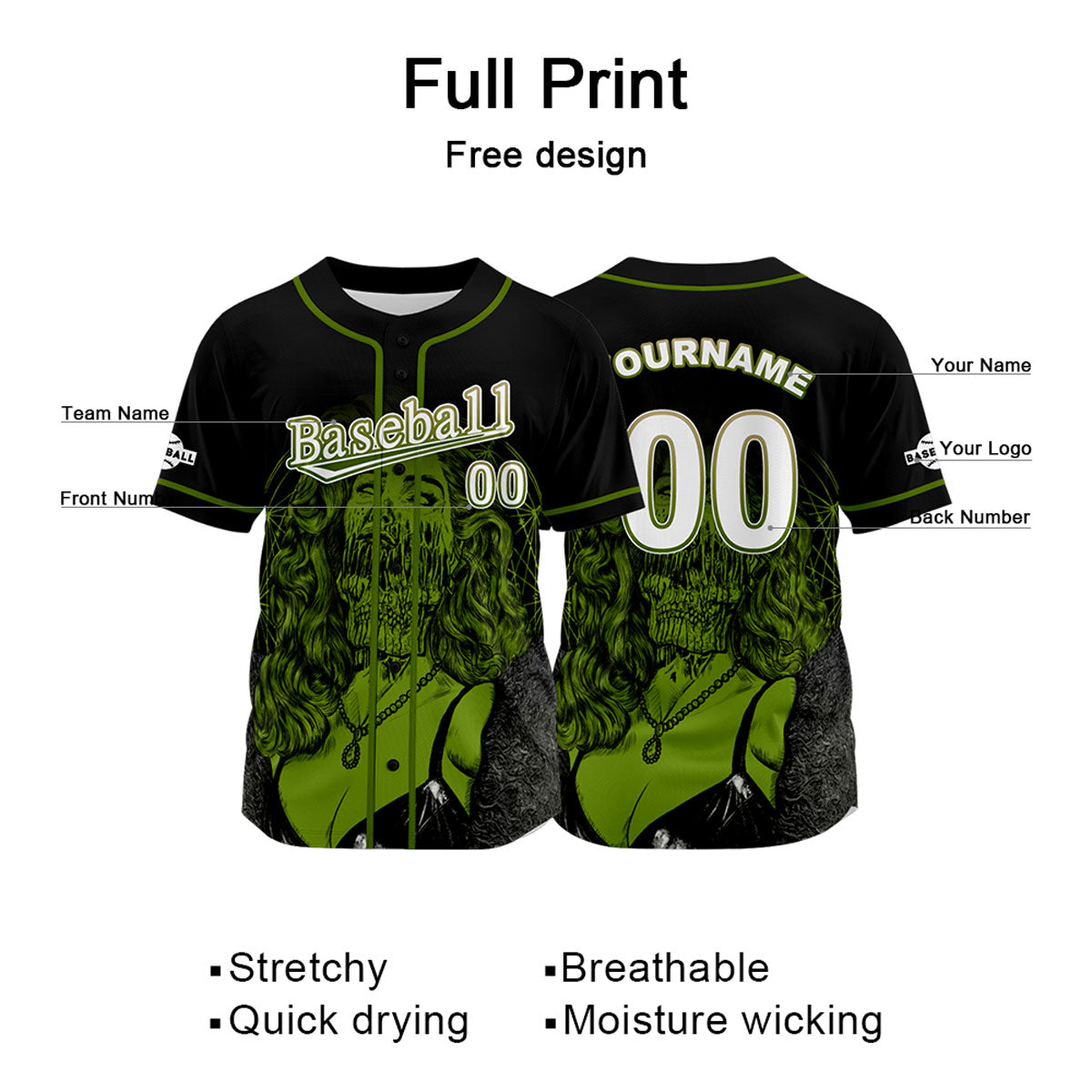 Custom Black Baseball Jersey Print Personalized Name, Number and Logo
