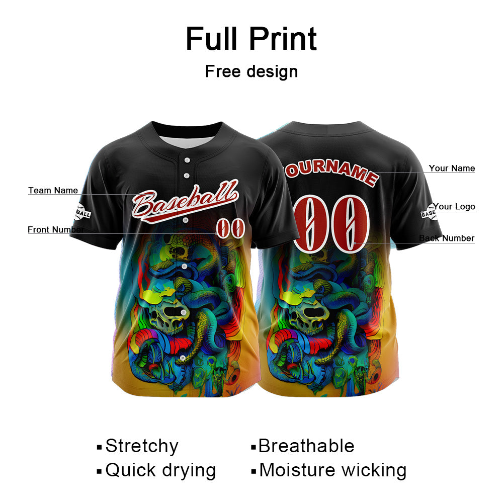 Custom Black Button Down Baseball Jersey for Men Women Adult Youth Print Name Number Logo