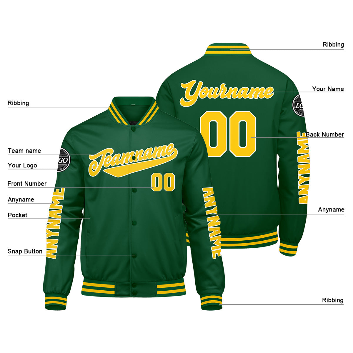 Custom Green Yellow Varsity Jackets for Men Women Youth Personalized Letterman Jackets
