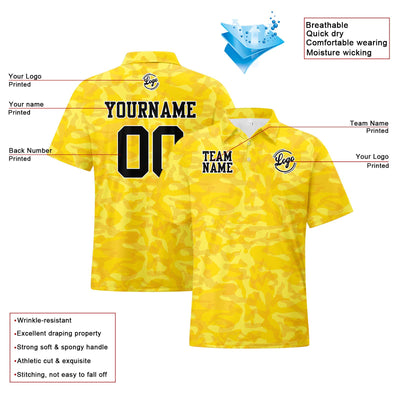 Custom Football Polo Shirts  Add Your Unique Logo/Name/Number Camouflage-Yellow