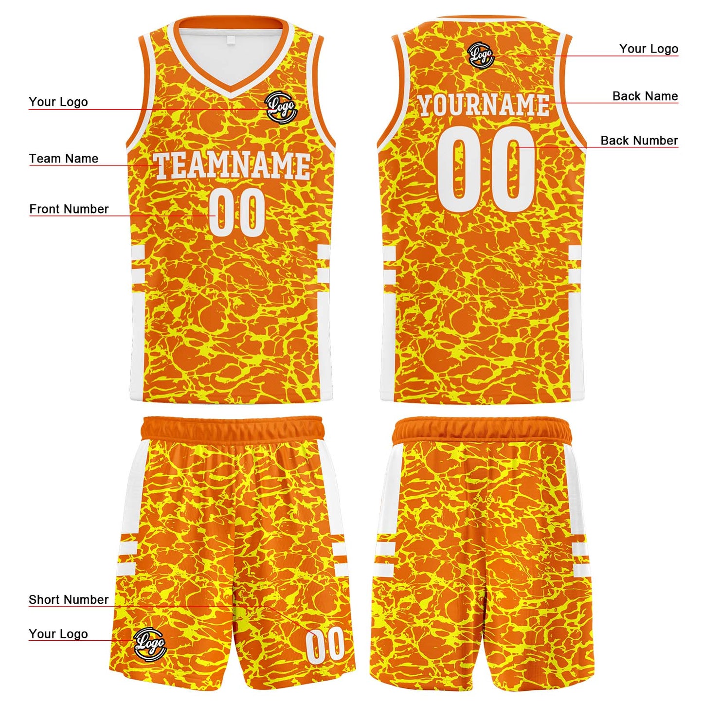 Custom Orange Reversible Basketball Suit for Adults and Kids Personalized Jersey