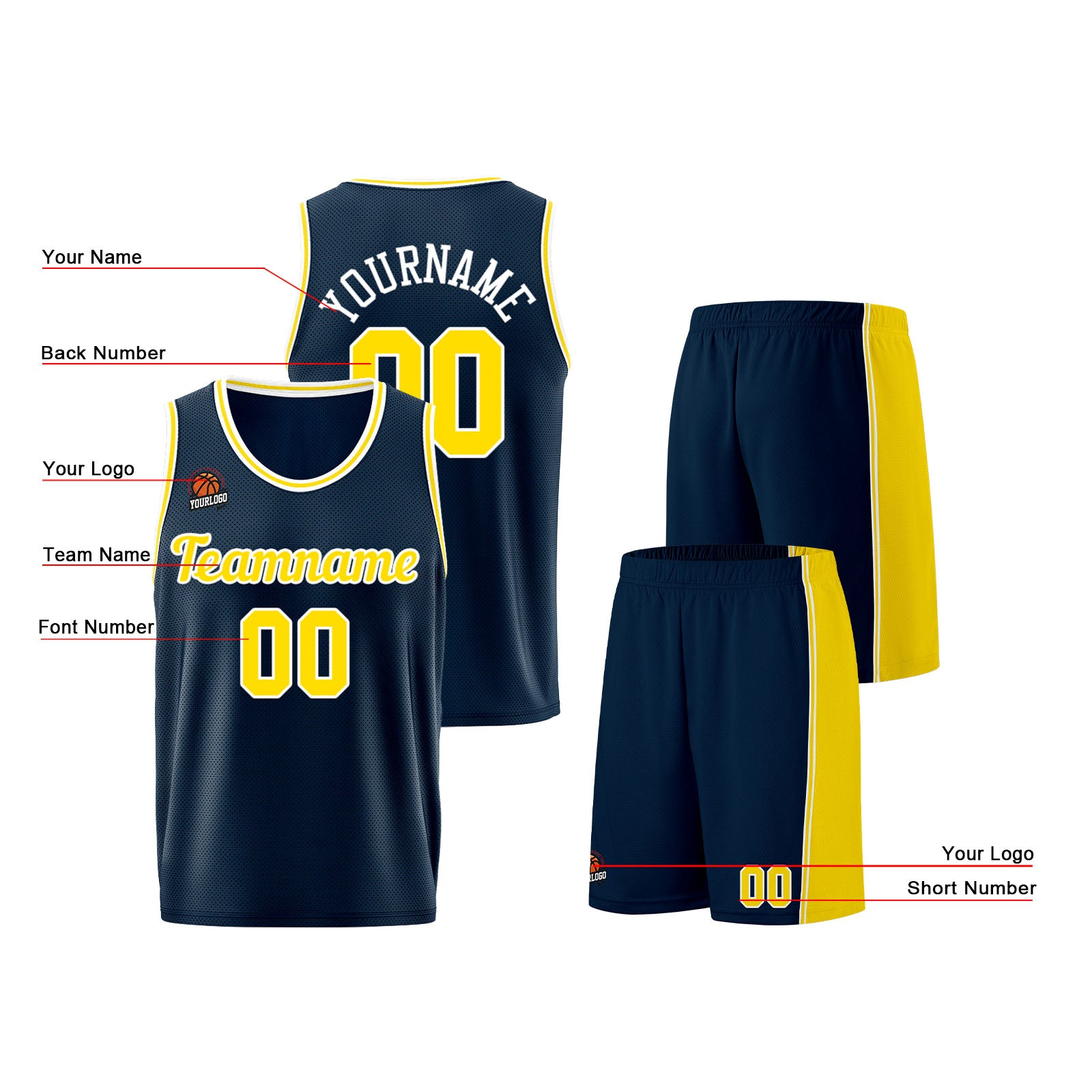Custom Dark Blue-Yellow Basketball Jersey for Men Women Adult Youth Stitched Name Number Logo