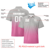 Custom Grey Pink Football Gradient Polo Shirts  Add Your Unique Logo/Name/Number