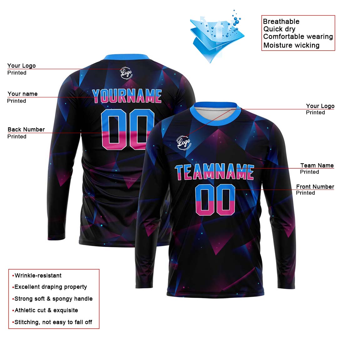 Custom Basketball Soccer Football Shooting Long T-Shirt for Adults and Kids Black