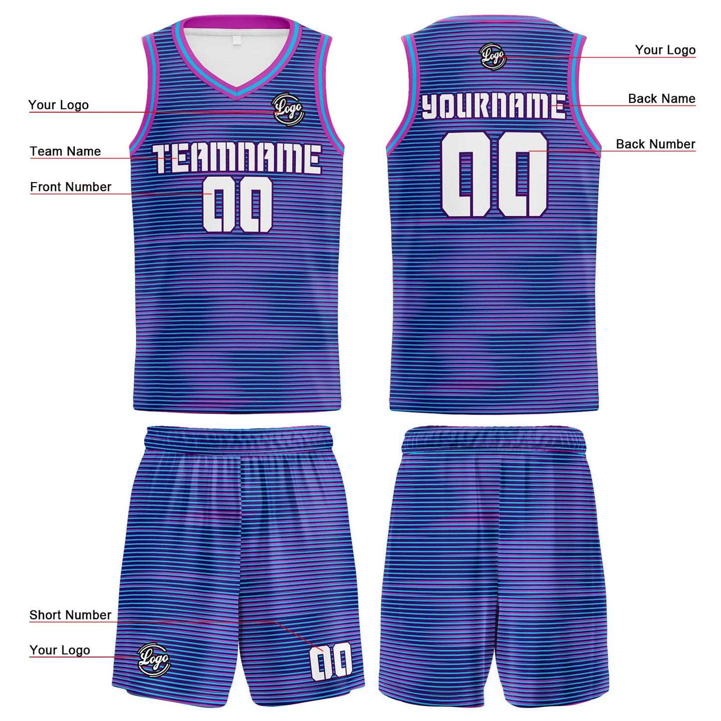 Custom Purple Light Blue Reversible Basketball Suit for Adults and Kids Personalized Jersey