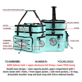 Custom Cyan Black All-Over Print Double Layer Insulated Cooler Bag - Waterproof 600D Oxford Picnic Tote for Team Events & Outdoor BBQ
