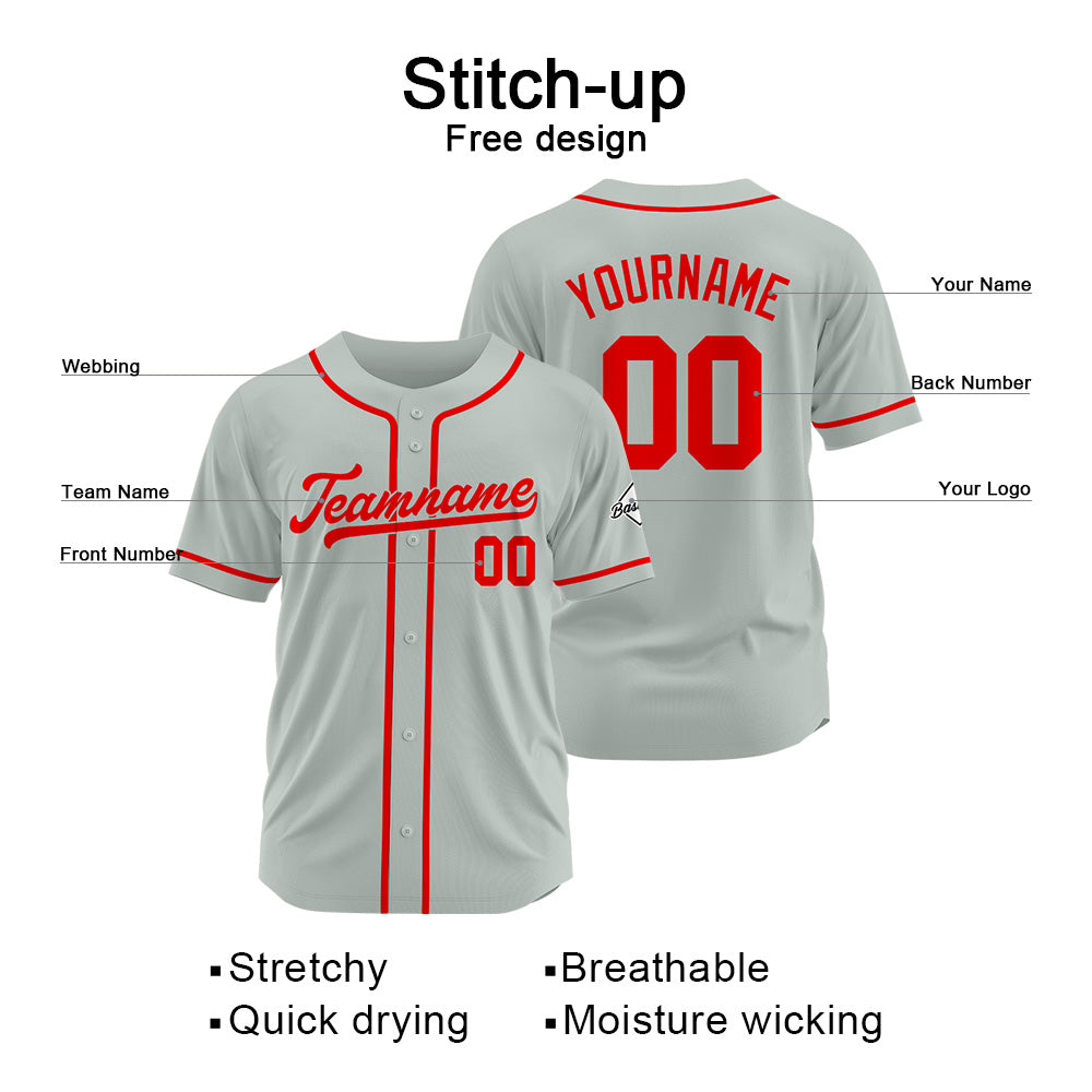 Custom Baseball Jersey Stitched Design Personalized Hip Hop Baseball Shirts Gray-Red