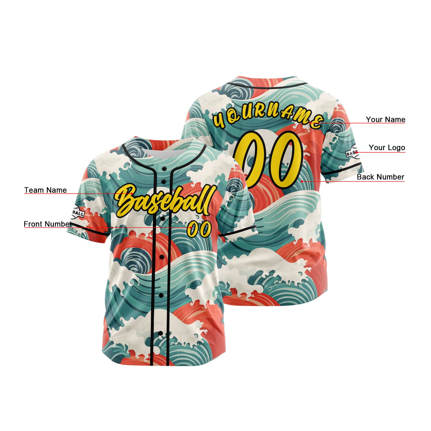Custom Yellow Button Down Baseball Jersey for Men Women Adult Youth Print Name Number Logo