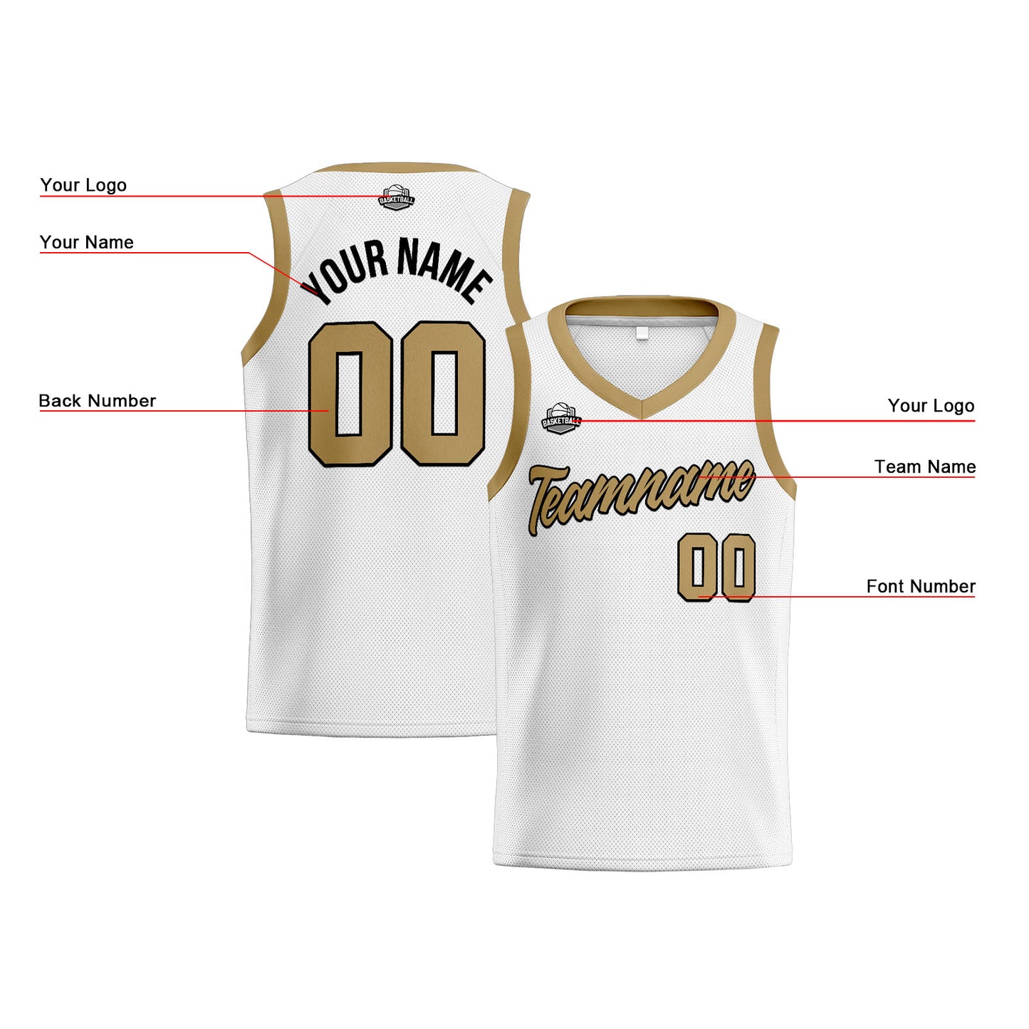 Custom White Gold Basketball Jersey for Men Women Adult Youth Stitched Name Number Logo