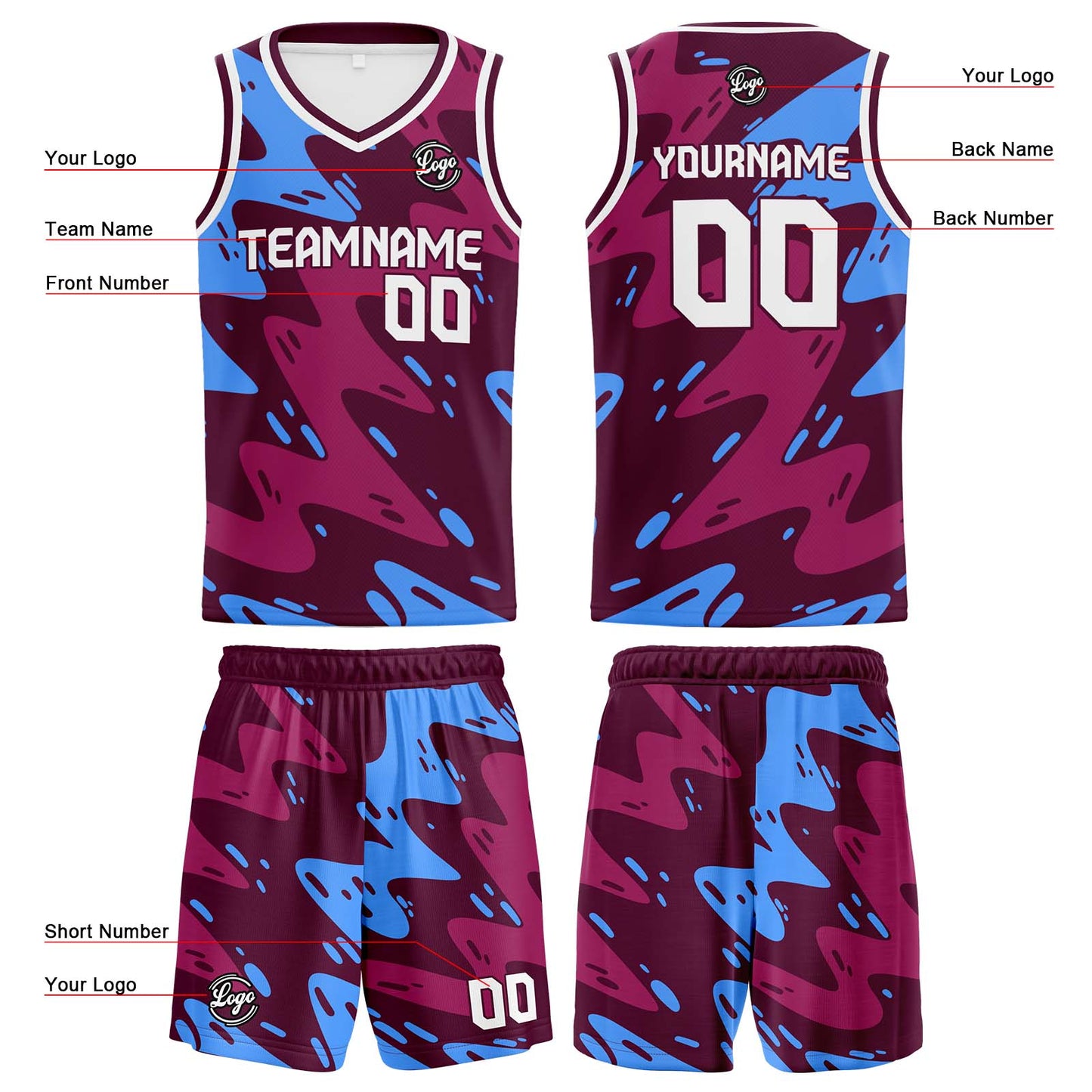 Custom Burgundy Light Reversible Basketball Suit for Adults and Kids Personalized Jersey