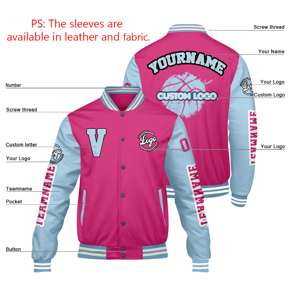 Custom Pink Lion Blue Varsity Jackets for Men Women Youth Personalized Letterman Jackets