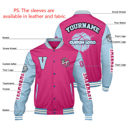 Custom Pink Lion Blue Varsity Jackets for Men Women Youth Personalized Letterman Jackets