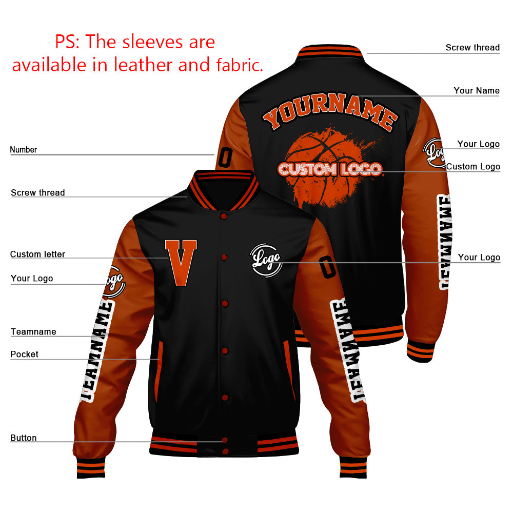 Custom Black Dull Orange Varsity Jackets for Men Women Youth Personalized Letterman Jackets