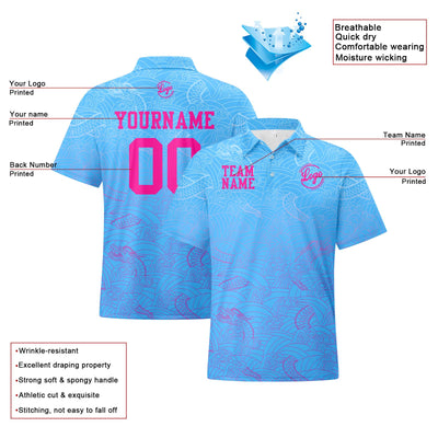 Custom Football Polo Shirts  Add Your Unique Logo/Name/Number Dragon pattern-Light Blue