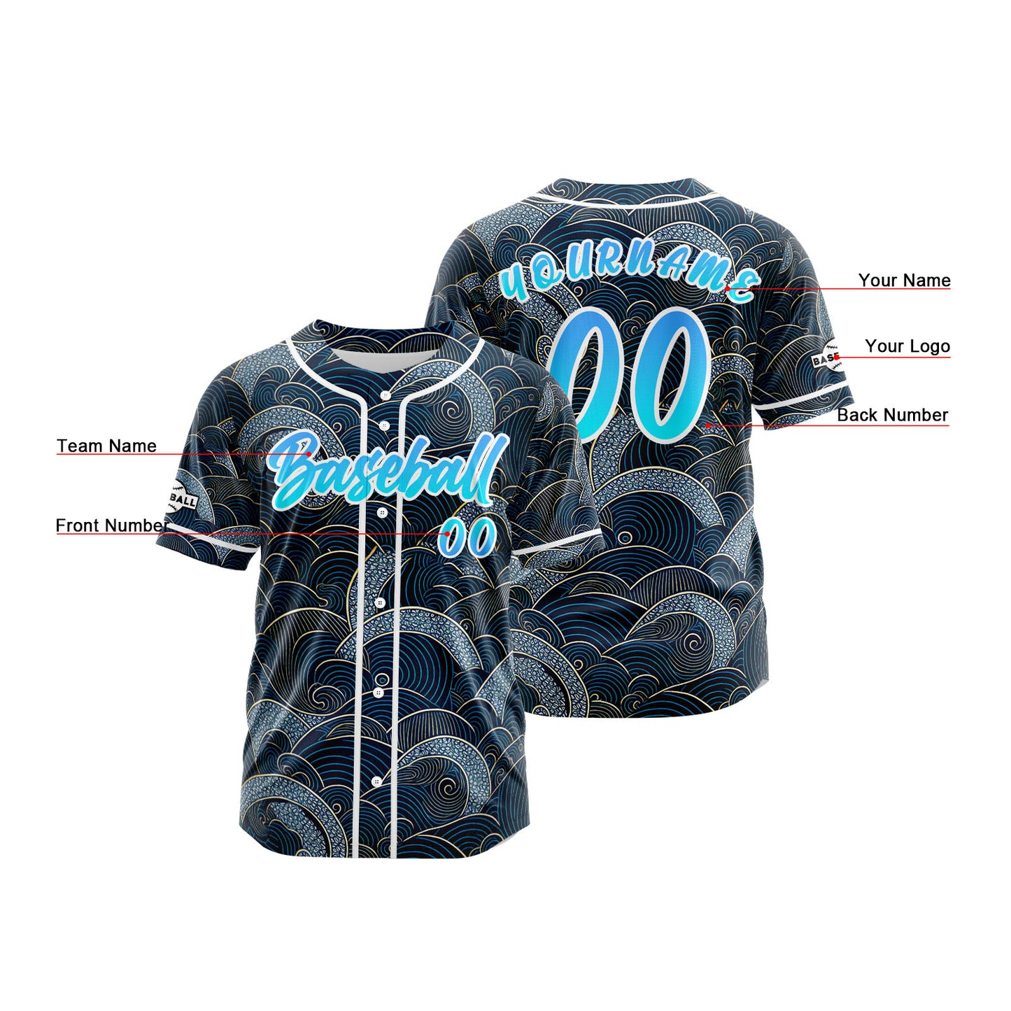 Custom Deep Blue Button Down Baseball Jersey for Men Women Adult Youth Print Name Number Logo