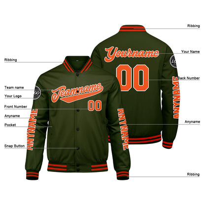 Custom Olive Green Orange Varsity Jackets for Men Women Youth Personalized Letterman Jackets