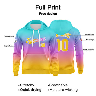 Custom Gradient Hoodie For Man Woman Girl Boy Print Your Logo Name Number Blue Purple Orange