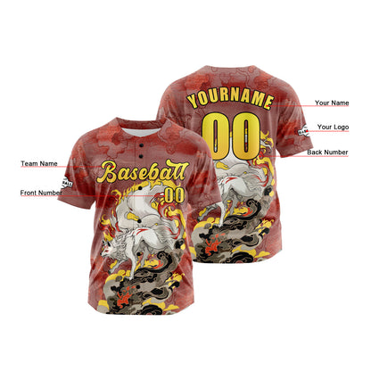 Custom Deep Red Button Down Baseball Jersey for Men Women Adult Youth Print Name Number Logo
