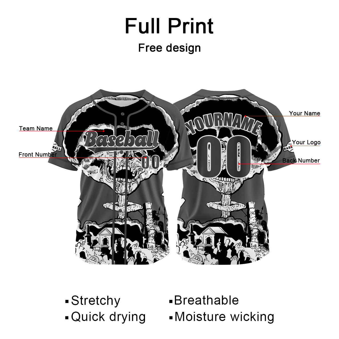 Custom Grey Baseball Jersey Print Personalized Name, Number and Logo