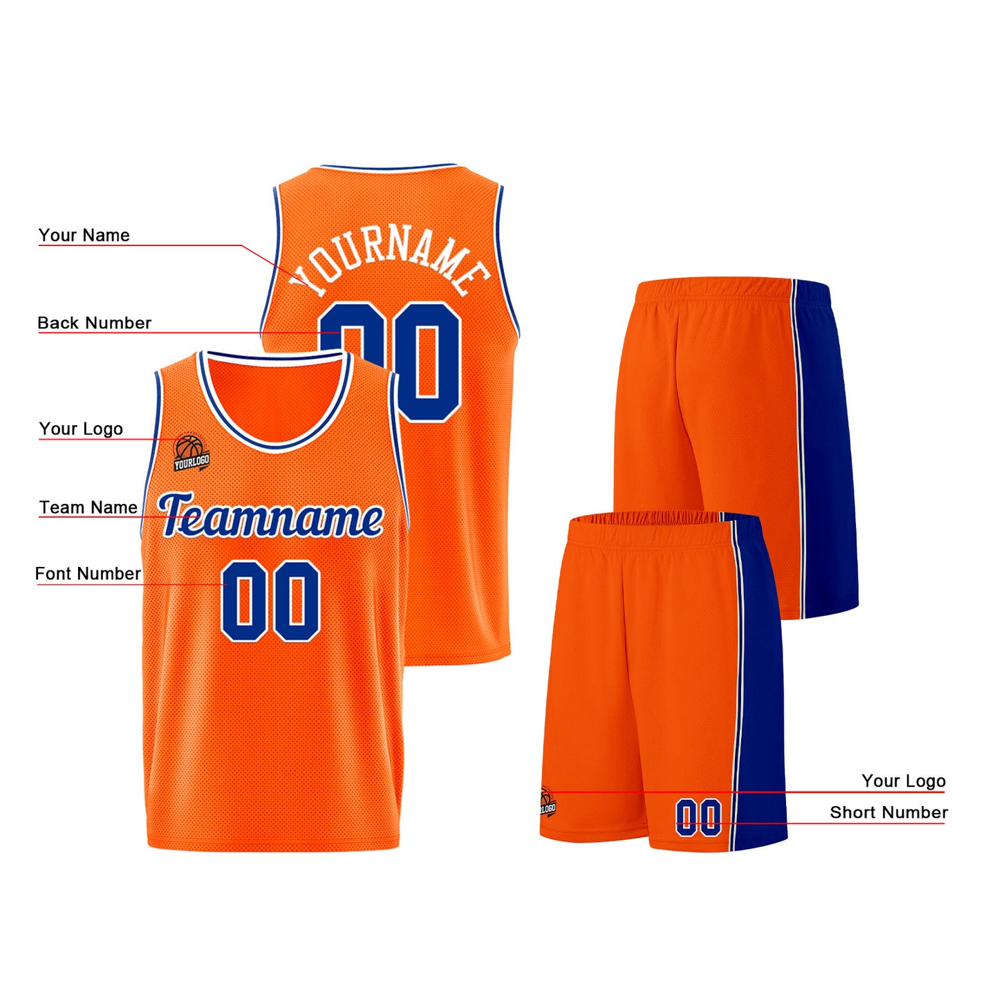 Custom Orange-Royal Basketball Jersey for Men Women Adult Youth Stitched Name Number Logo