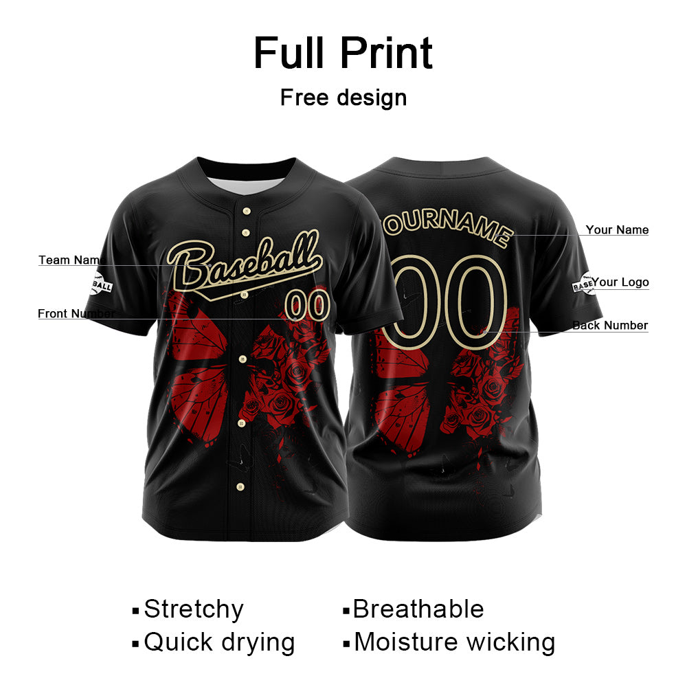 Custom Black Button Down Baseball Jersey for Men Women Adult Youth Print Name Number Logo