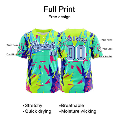 Custom Green Button Down Baseball Jersey for Men Women Adult Youth Print Name Number Logo