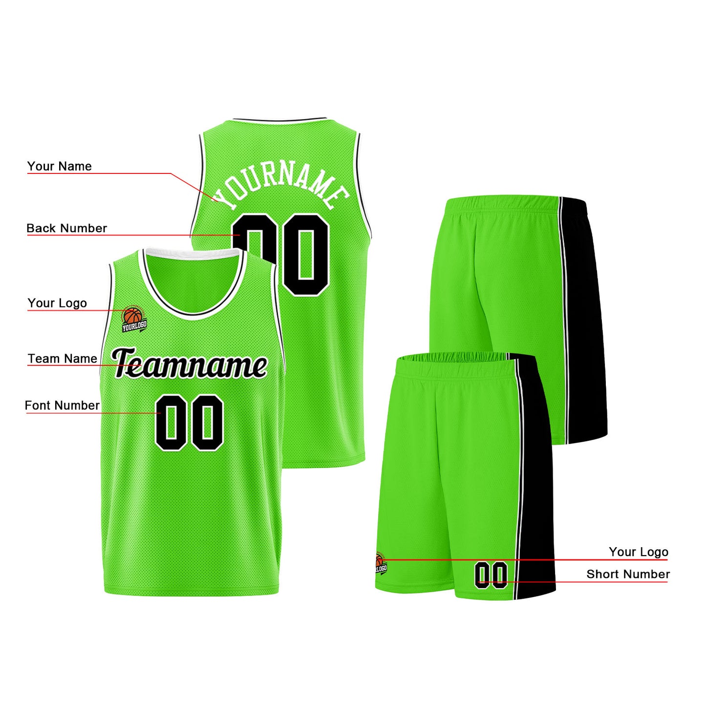 Custom Neon Green-Black Basketball Jersey for Men Women Adult Youth Stitched Name Number Logo
