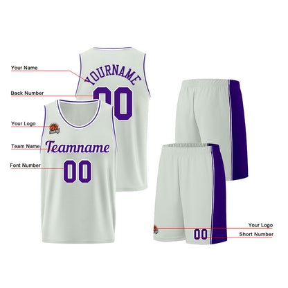 Custom Gray-Purple Basketball Jersey for Men Women Adult Youth Stitched Name Number Logo