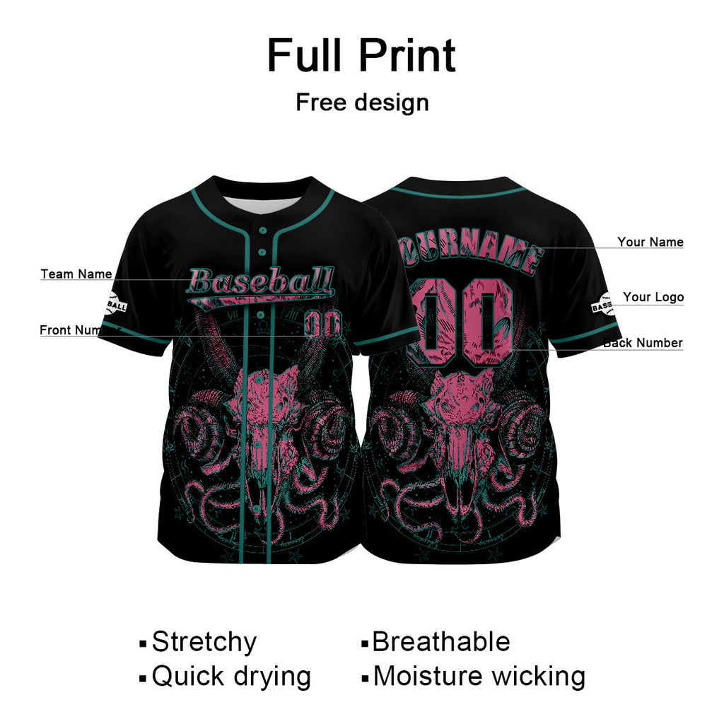 Custom Black Baseball Jersey Print Personalized Name, Number and Logo