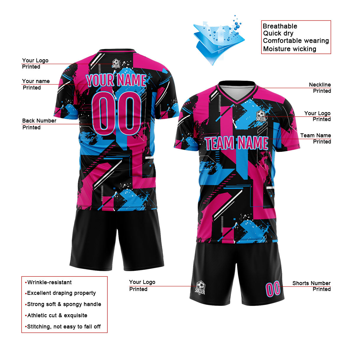 Custom Pink Light Blue Uniform Jersey Kids Adults Personalized Set Jersey Shirt