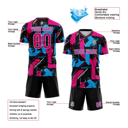 Custom Pink Light Blue Uniform Jersey Kids Adults Personalized Set Jersey Shirt