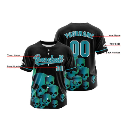 Custom Black Aqua Button Down Baseball Jersey for Men Women Adult Youth Print Name Number Logo