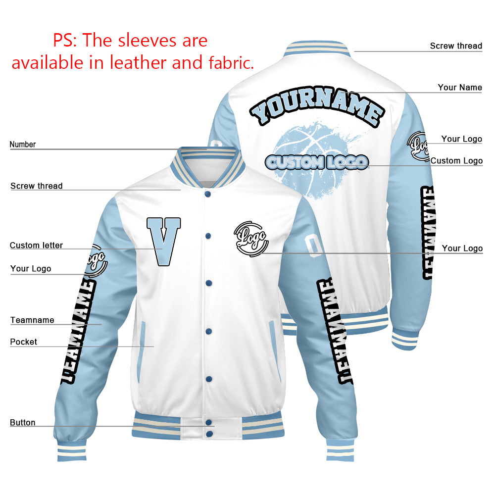 Custom White Lion Blue Varsity Jackets for Men Women Youth Personalized Letterman Jackets