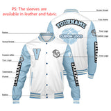 Custom White Lion Blue Varsity Jackets for Men Women Youth Personalized Letterman Jackets