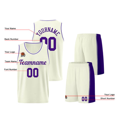 Custom Cream-Purple Basketball Jersey for Men Women Adult Youth Stitched Name Number Logo