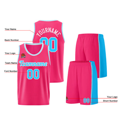 Custom Pink-Light Blue Basketball Jersey for Men Women Adult Youth Stitched Name Number Logo