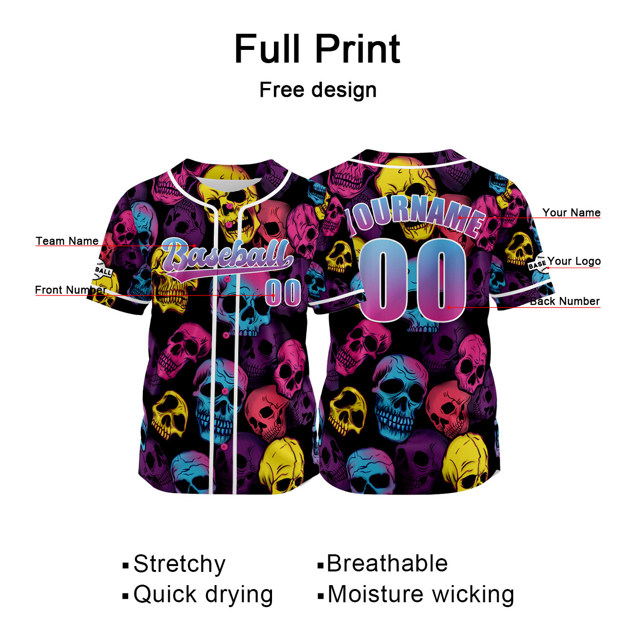 Custom Black Baseball Jersey Print Personalized Name, Number and Logo