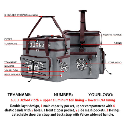 Custom Grey Brown All-Over Print Double Layer Insulated Cooler Bag - Waterproof 600D Oxford Picnic Tote for Team Events & Outdoor BBQ