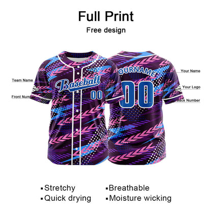 Custom Purple Button Down Baseball Jersey for Men Women Adult Youth Print Name Number Logo