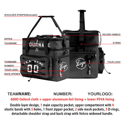 Custom Grey Black All-Over Print Double Layer Insulated Cooler Bag - Waterproof 600D Oxford Picnic Tote for Team Events & Outdoor BBQ