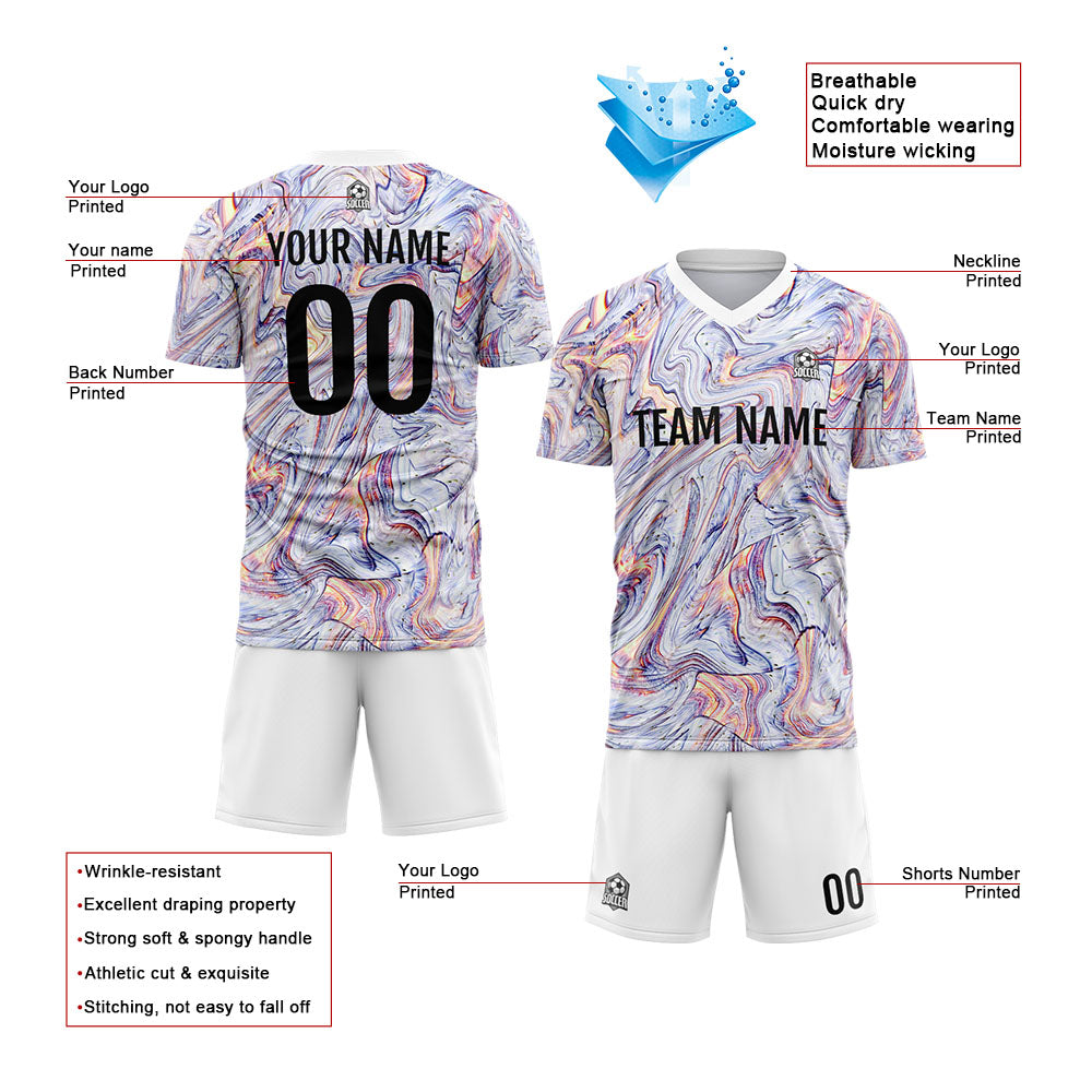 Custom Soccer Uniform Jersey Kids Adults Personalized Set Jersey White&Fluid