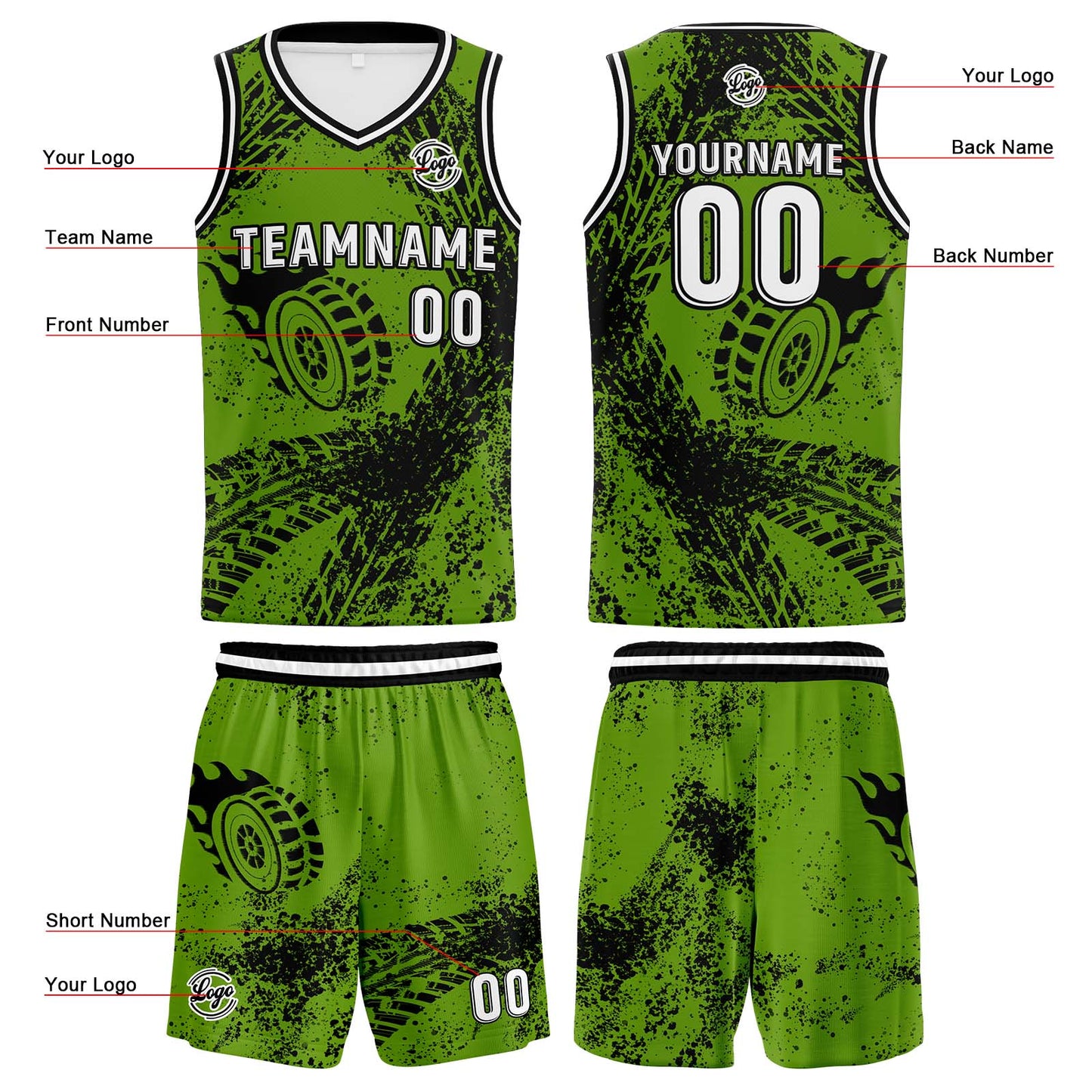 Custom Green Black Basketball Jersey Uniform Suit Printed Your Logo Name Number