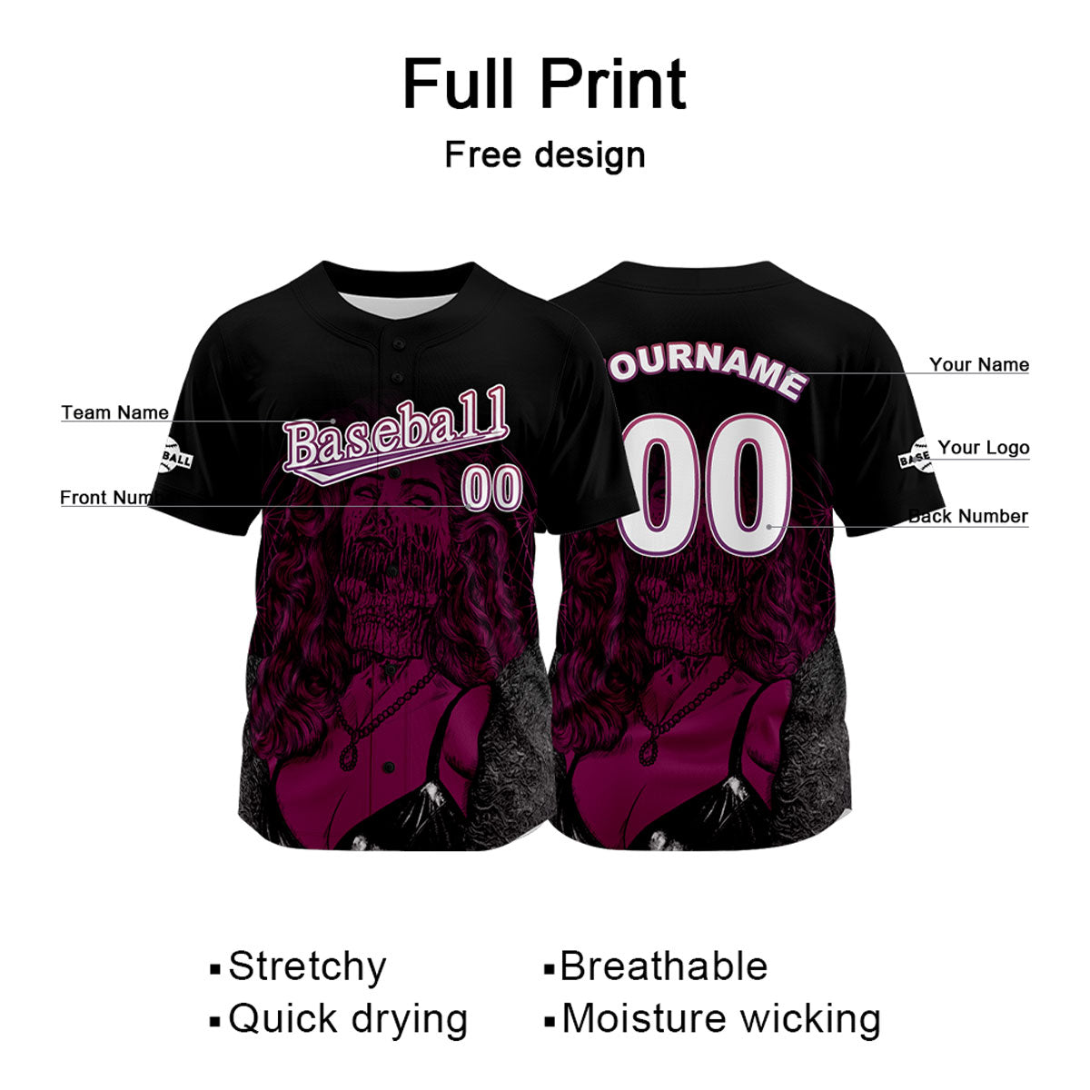 Custom Black Baseball Jersey Print Personalized Name, Number and Logo