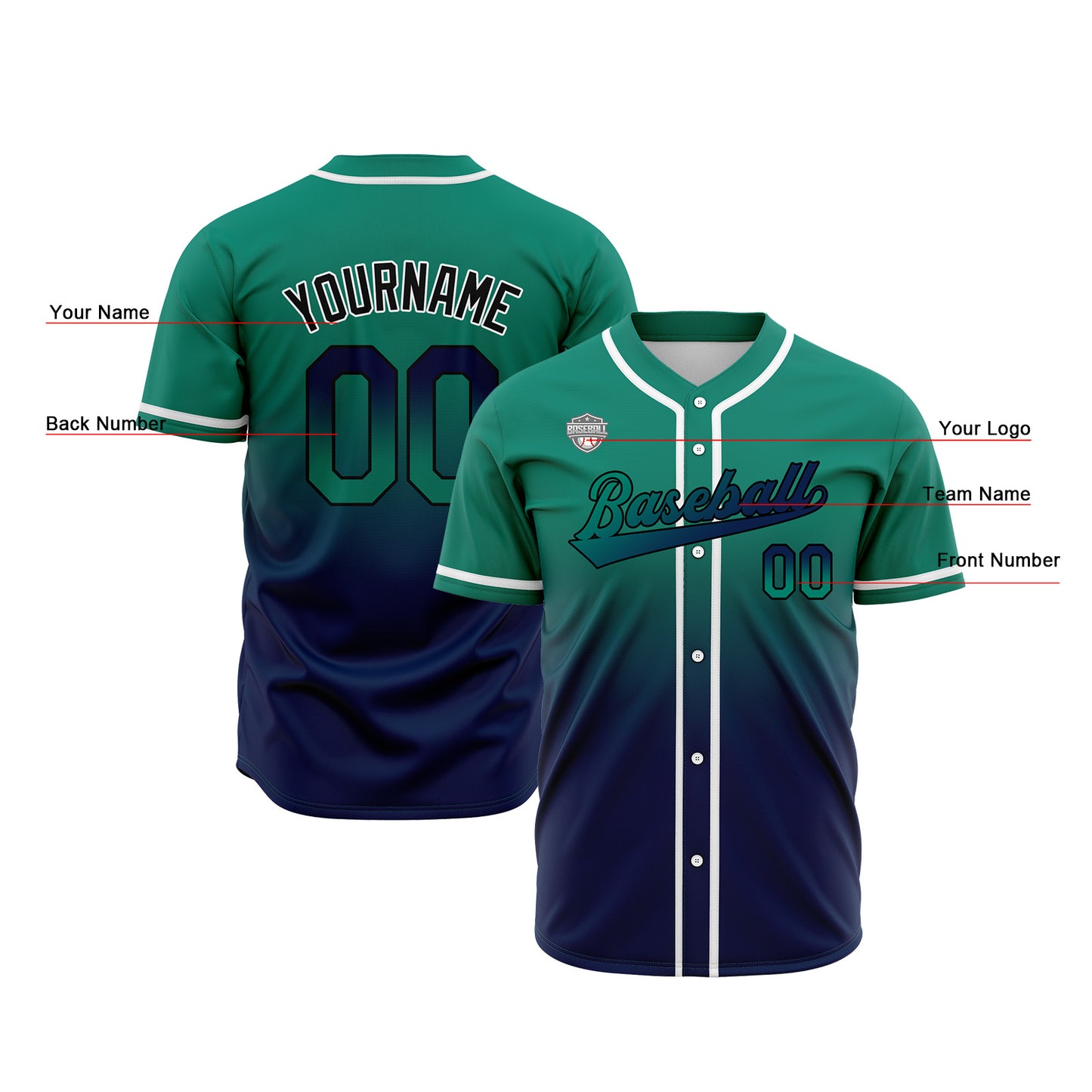 Custom Gradient Baseball Jerseys Personalized Name Number Logo