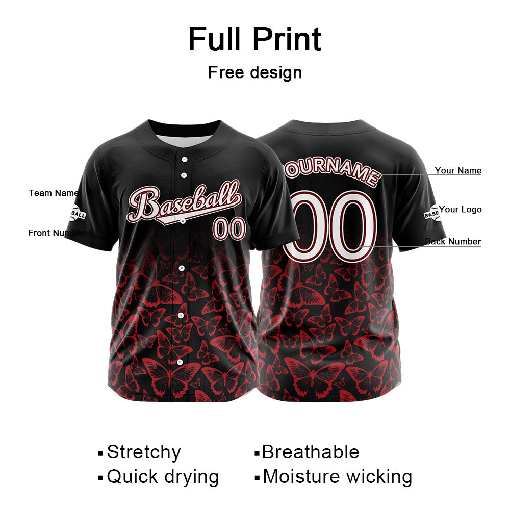 Custom Black Button Down Baseball Jersey for Men Women Adult Youth Print Name Number Logo