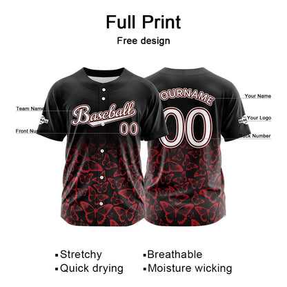 Custom Black Button Down Baseball Jersey for Men Women Adult Youth Print Name Number Logo