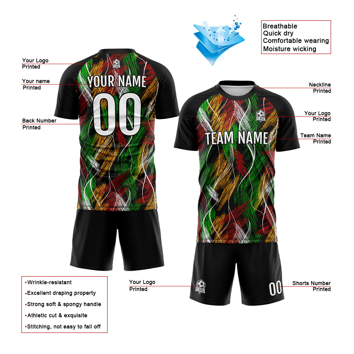 Custom Black Orange Uniform Jersey Kids Adults Personalized Set Jersey Shirt