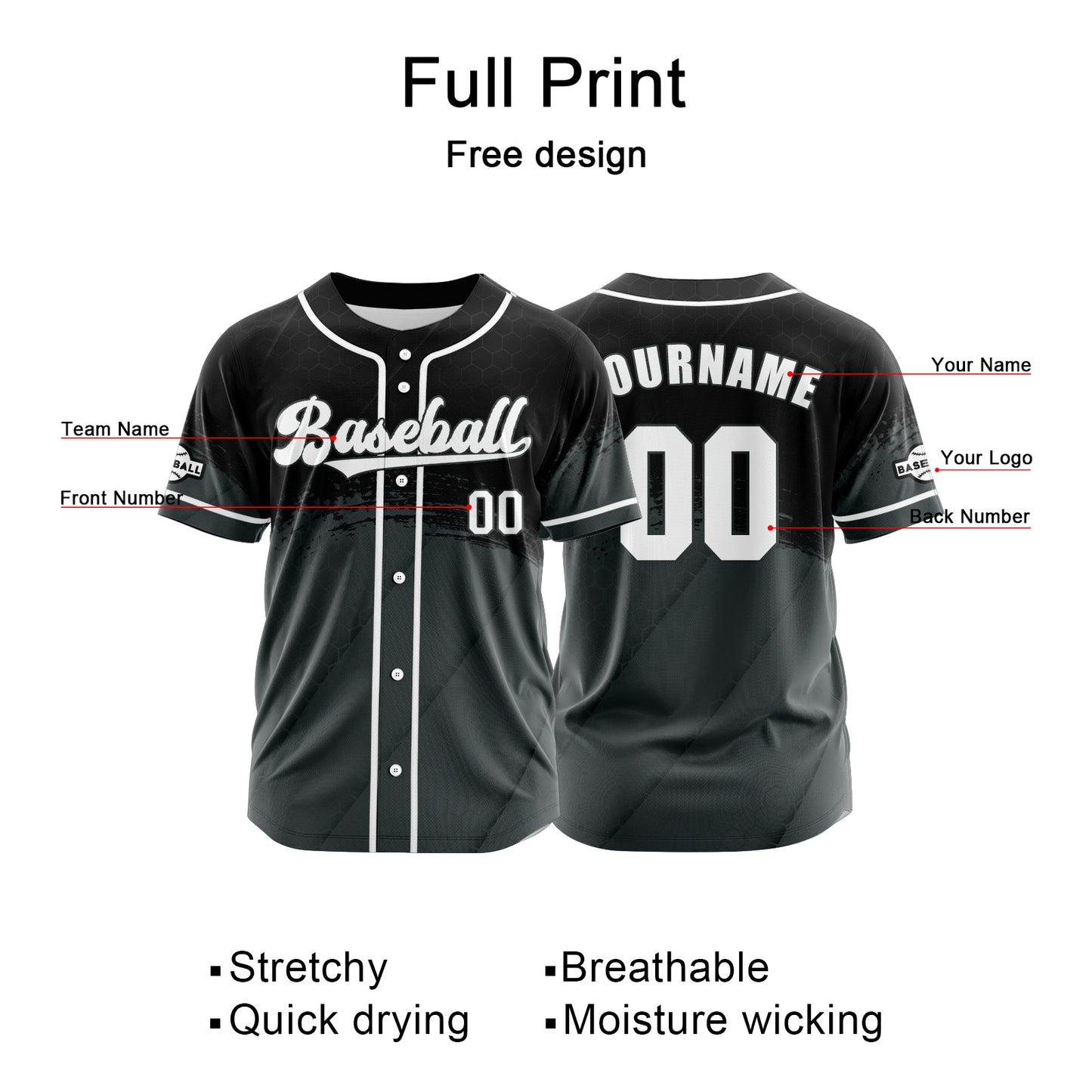 Custom Grey Black Button Down Baseball Jersey for Men Women Adult Youth Print Name Number Logo