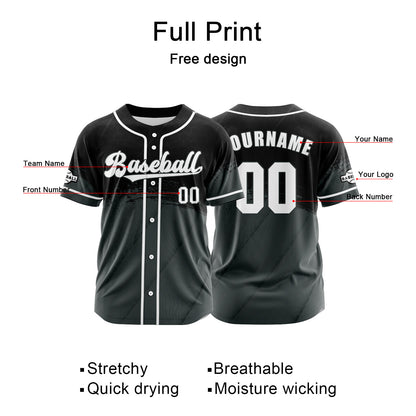 Custom Grey Black Button Down Baseball Jersey for Men Women Adult Youth Print Name Number Logo