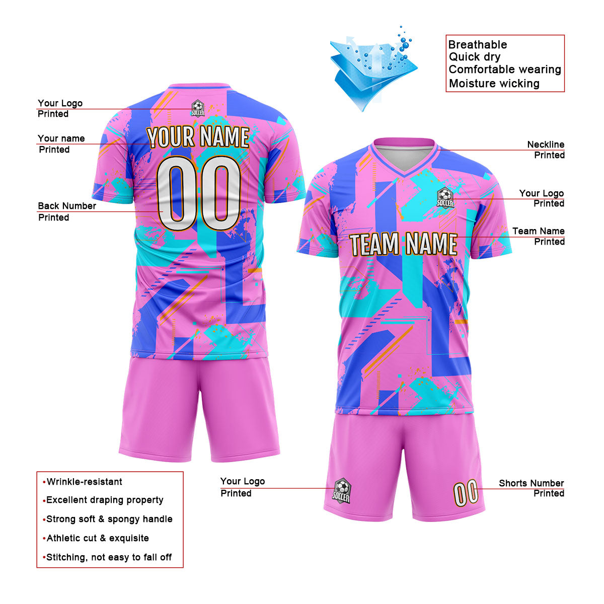 Custom Pink Blue Uniform Jersey Kids Adults Personalized Set Jersey Shirt